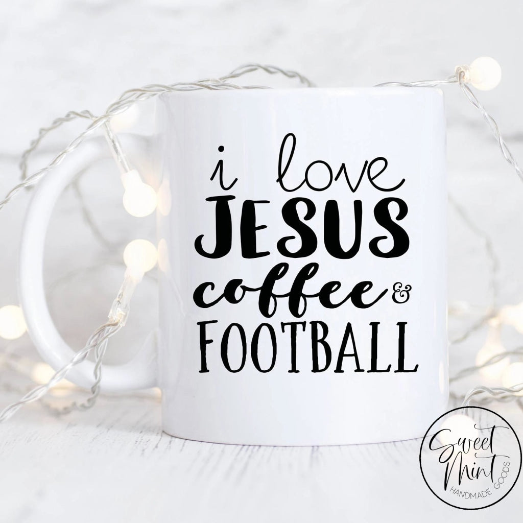I Love Jesus Coffee And Football Mug