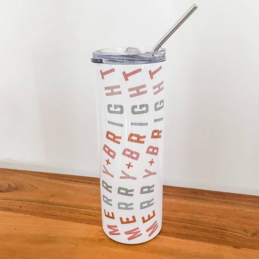 Merry and Bright Curve 20oz skinny tumbler with lid and straw