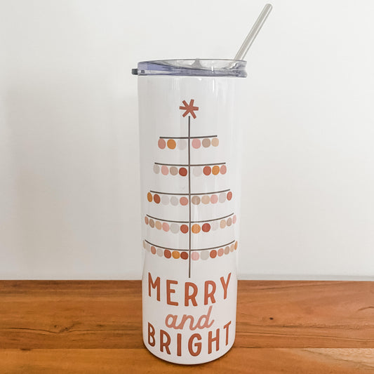 Merry and Bright Tree 20oz skinny tumbler with lid and straw