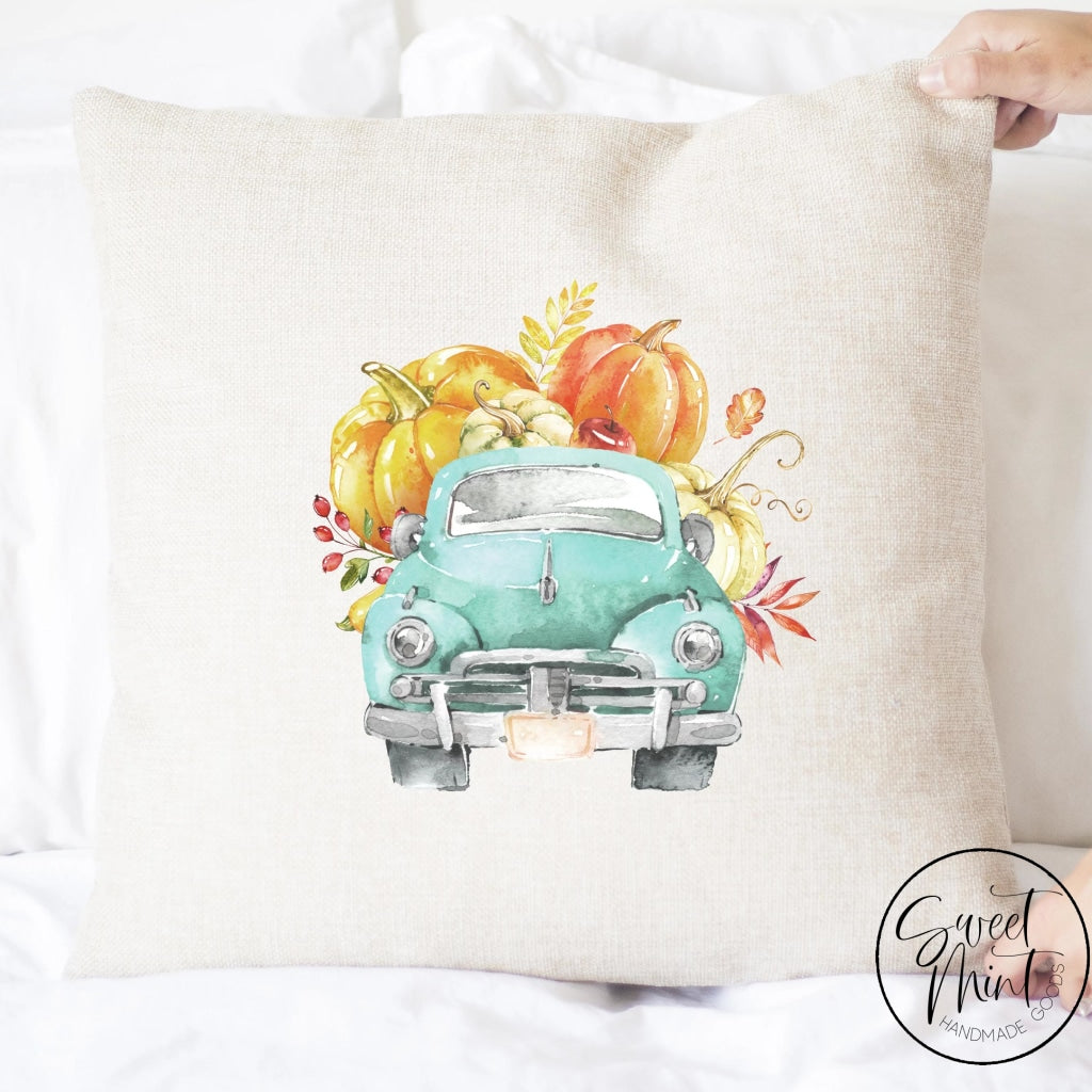 Old Truck Head On With Pumpkins Pillow Cover - Fall / Autumn 16X16