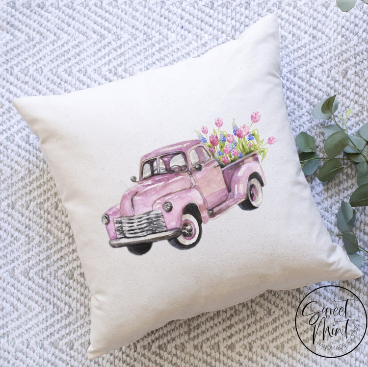 Pink Tulip Truck Pillow Cover - 16X16