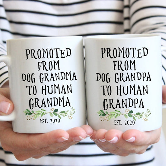 Promoted from Dog Grandma/Grandpa to Human Grandma/Grandpa Mug Pair