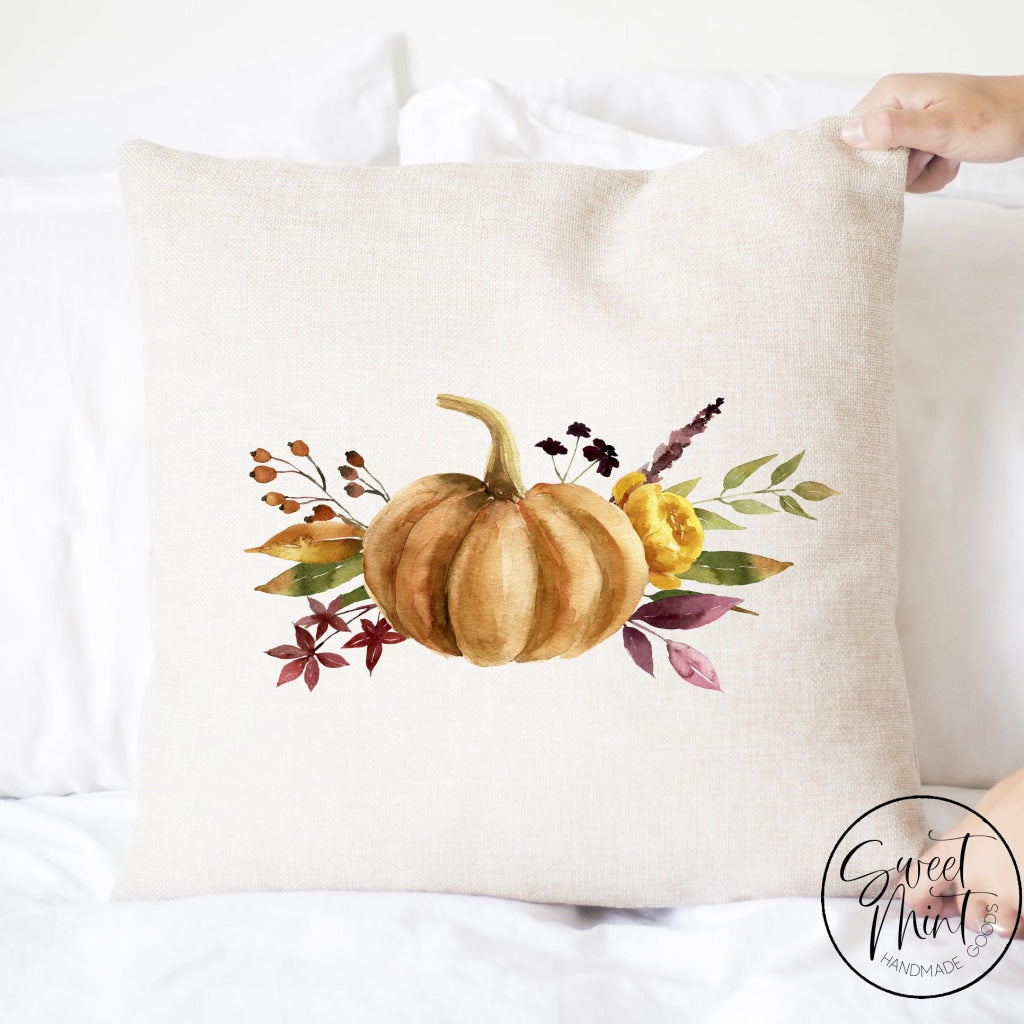 Pumpkin Floral Dark Orange Pillow Cover - Fall / Autumn 16X16