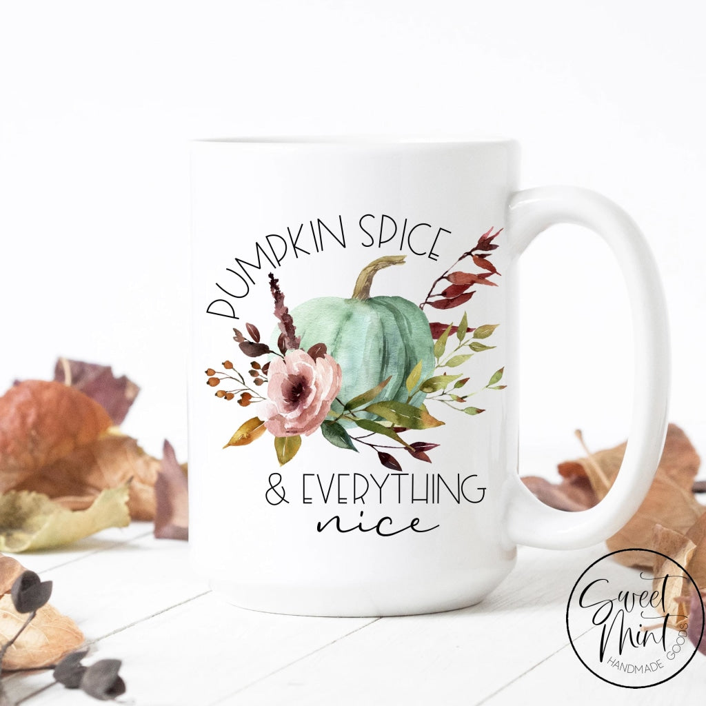 Pumpkin Spice And Everything Nice W Floral Blue Mug - Fall / Autumn Mug