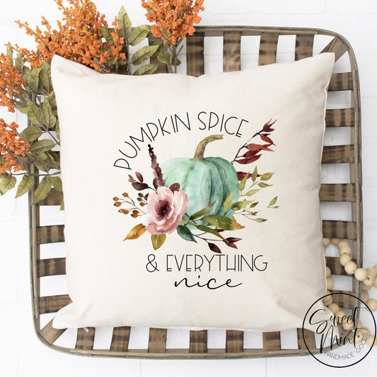 Pumpkin Spice & Everything Nice Floral W Blue Pillow Cover - Fall / Autumn 16X16