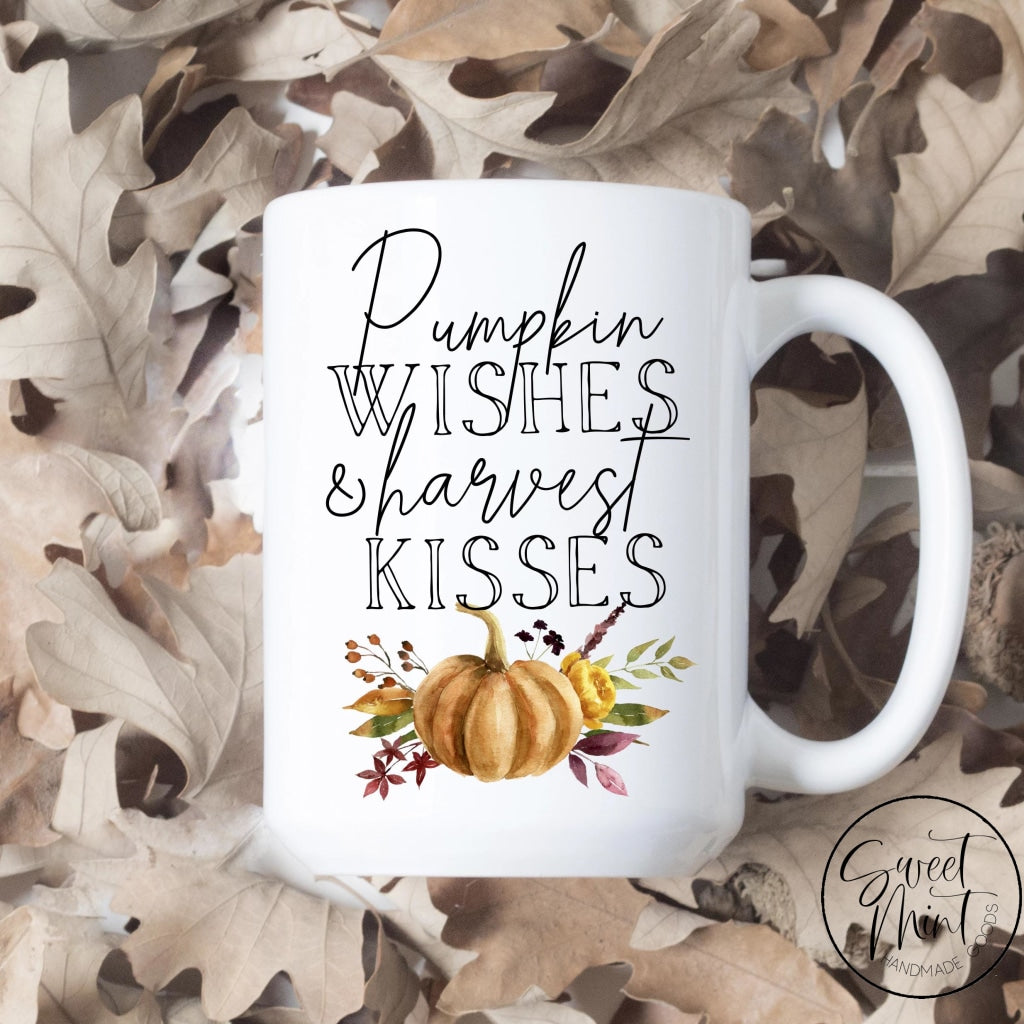 Pumpkin Wishes And Harvest Kisses W Orange Mug - Fall / Autumn Mug