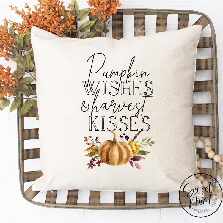 Pumpkin Wishes & Harvest Kisses W Orange Pillow Cover - Fall / Autumn 16X16