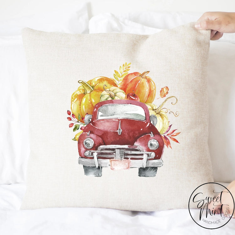 Red Vintage Pumpkin Pick Up Truck Pillow Cover - Fall / Autumn 16X16