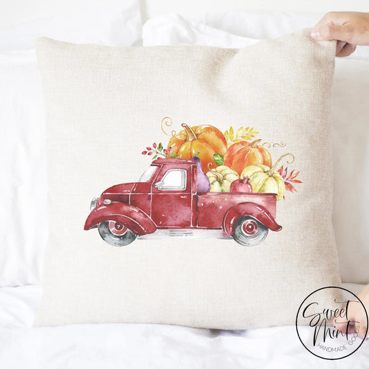 Red Vintage Pumpkin Pick Up Truck Side Pillow Cover - Fall / Autumn 16X16