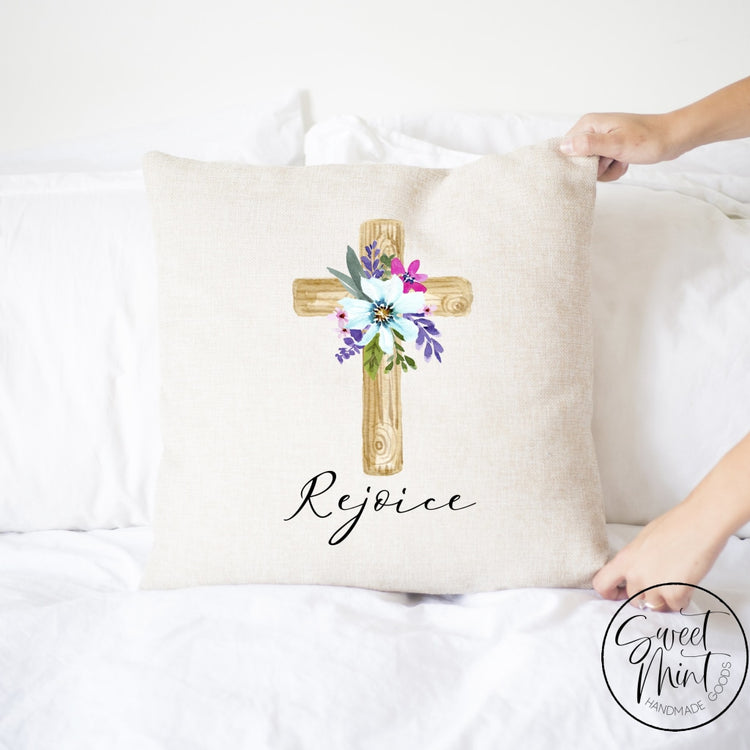 Rejoice Floral Cross Pillow Cover - 16X16