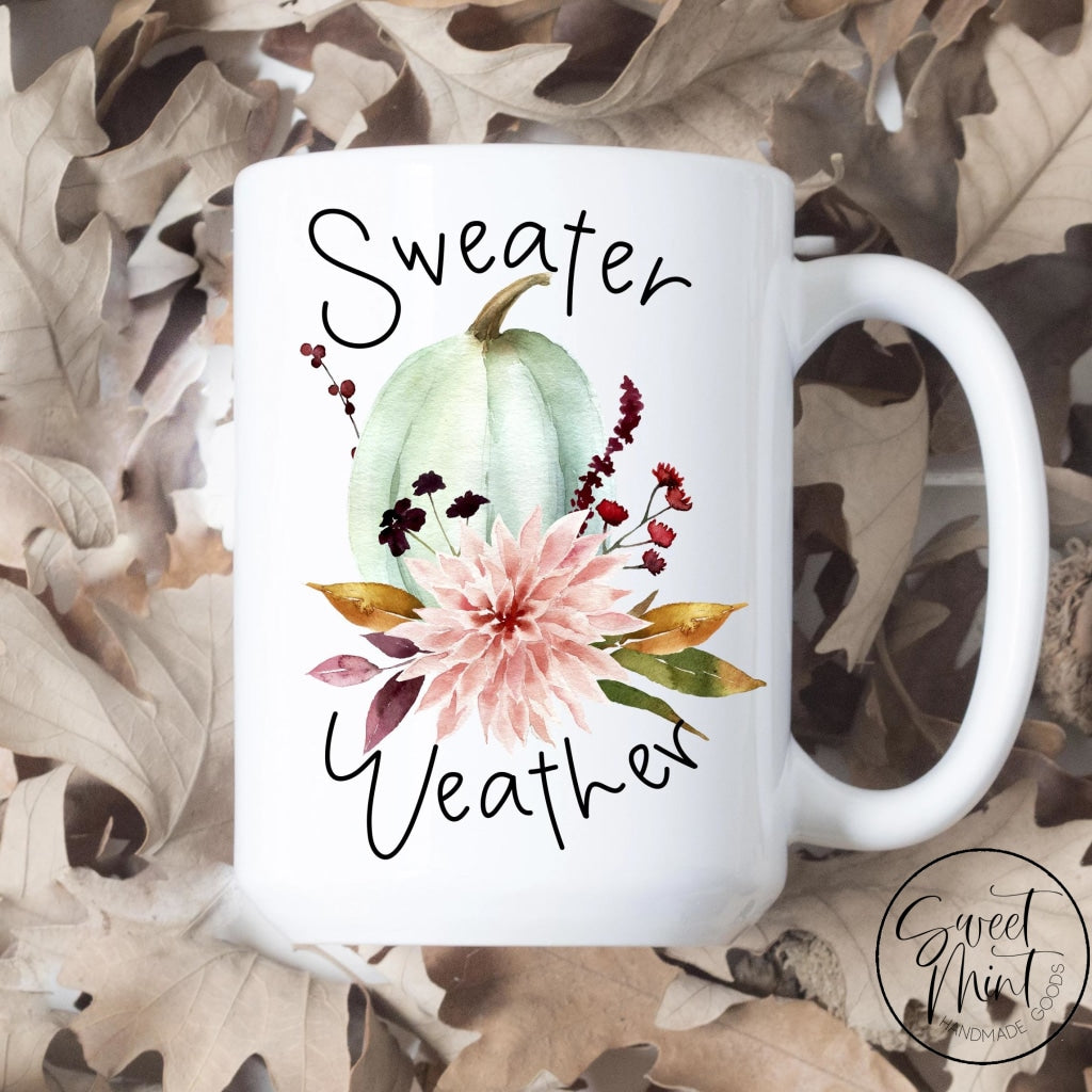 Sweater Weather Floral Pumpkin Mug - Fall / Autumn Mug