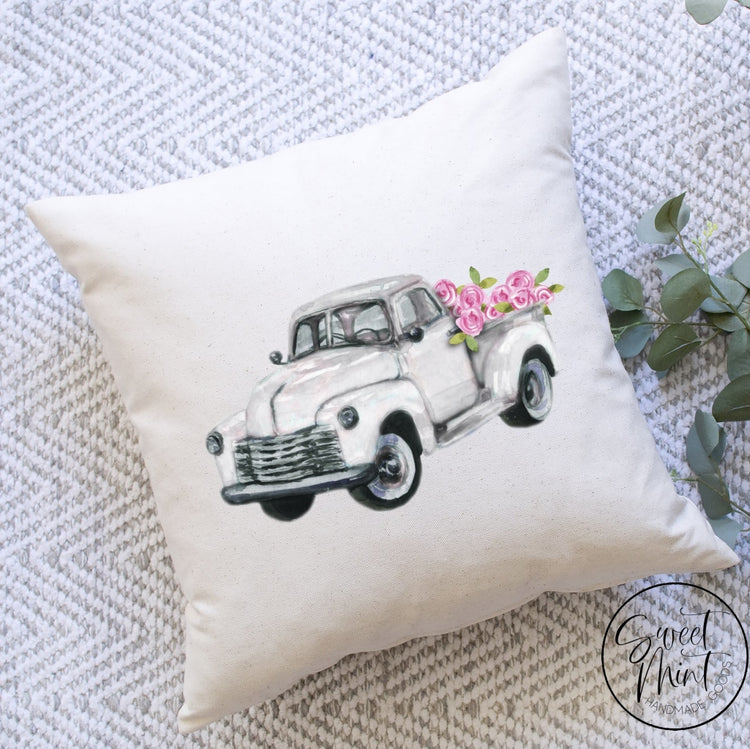 White Flower Truck Pillow Cover - 16X16 Pillow Cover